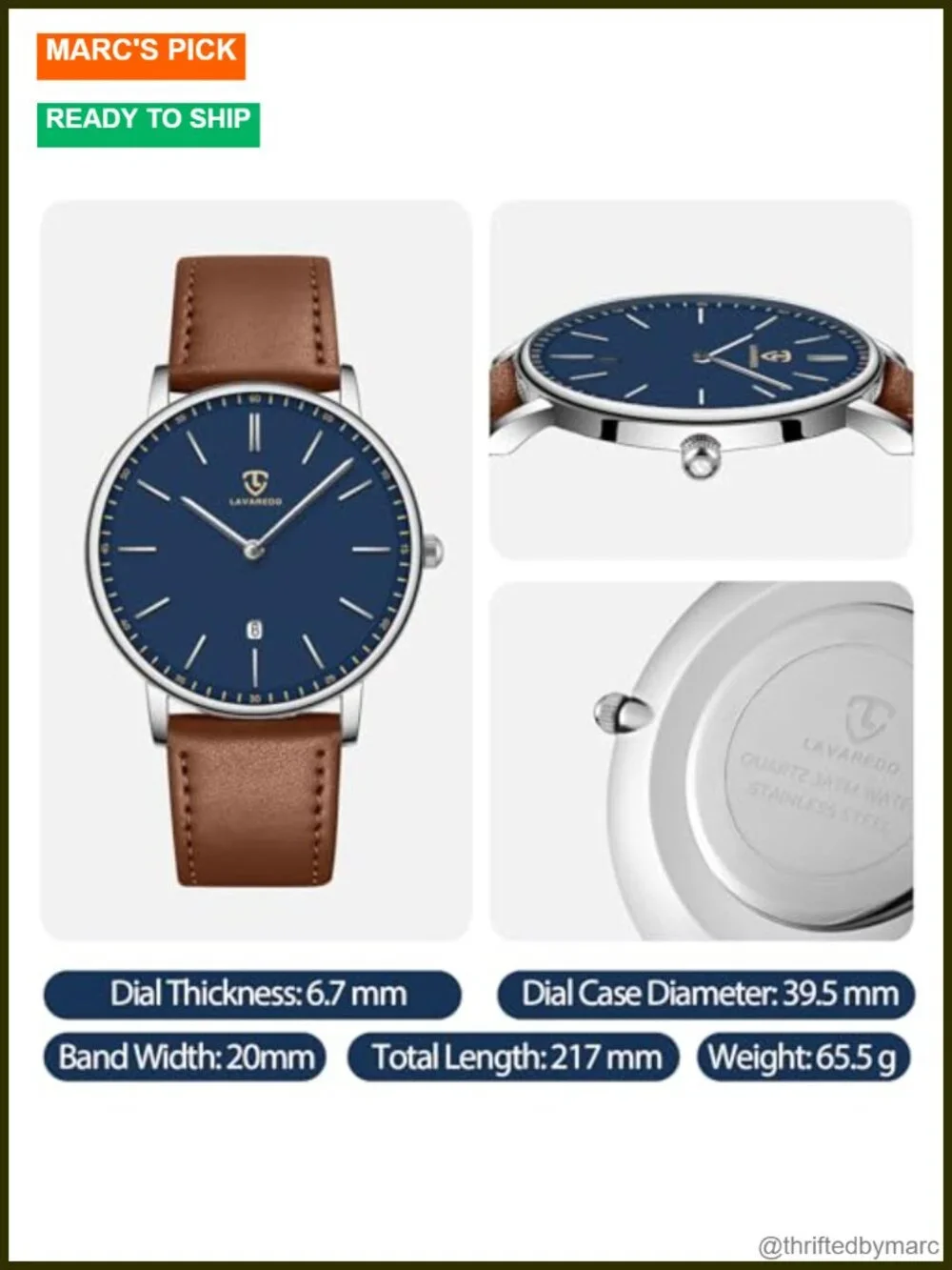 Ultra-Thin Minimalist Analog Date Watch with Leather Strap